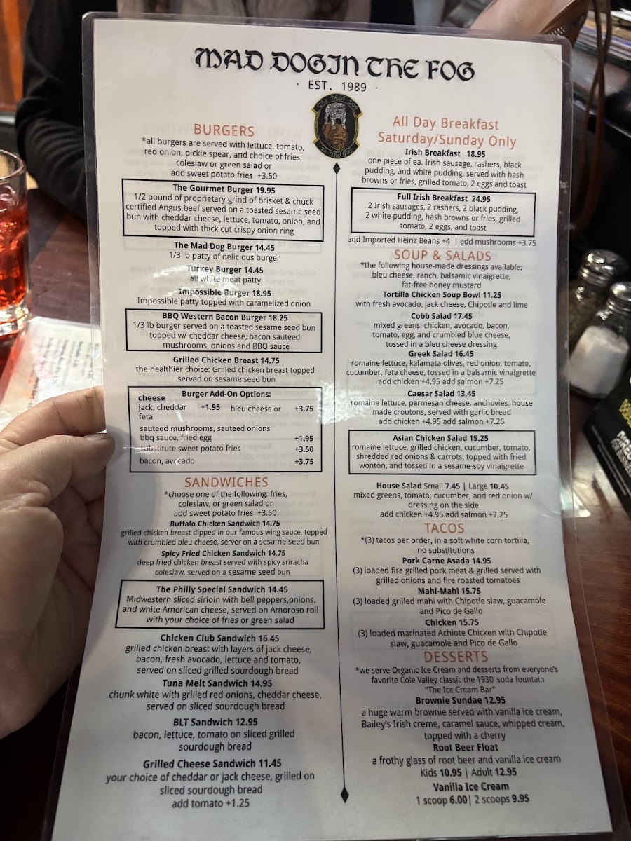 Mad Dog in the Fog Menu - Image 1