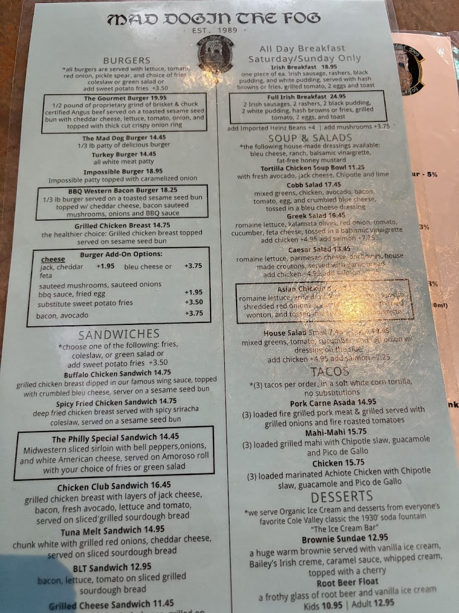Mad Dog in the Fog Menu - Image 3